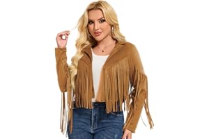 ATAMET 70s Women's Fringe Faux Suede Leather Jackets 60s Party Costume, Halloween 2025 Fashion Tassel Motorcycle Coats
