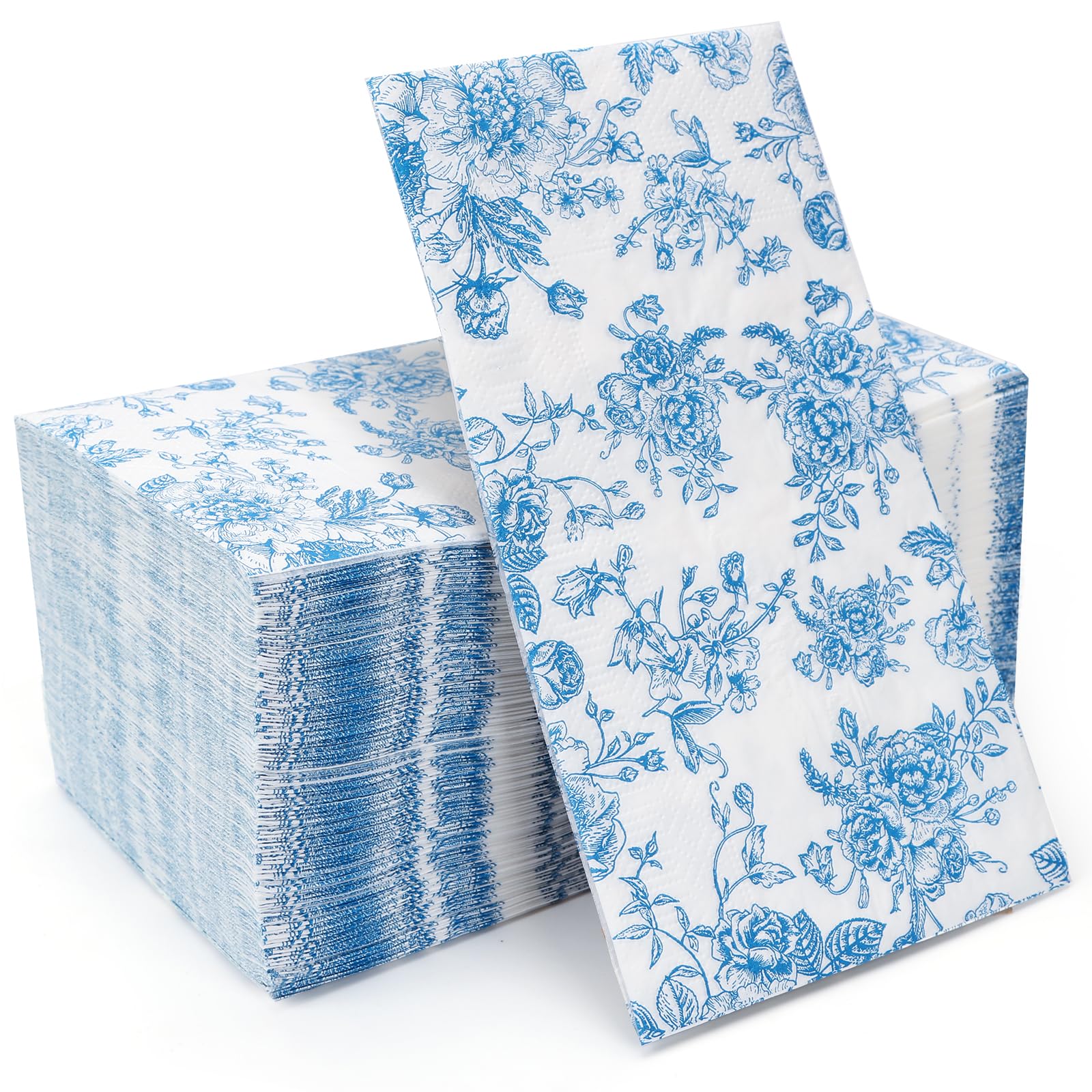 Photo 1 of 100 Pack Blue Floral Guest Hand Towels Disposable for Bathroom, Blue Floral Paper Napkins Decorative Spring Flowers Napkins for Bathroom Toilet Powder Room Holiday Wedding Bridal Shower