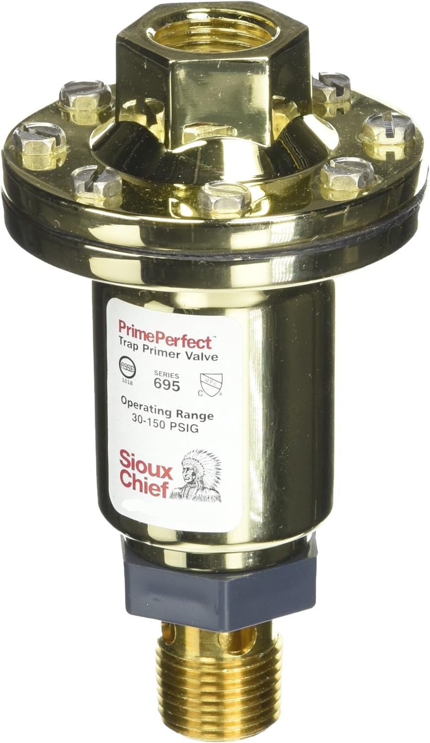 Soux Chief 69501 Valve Brass Plated Trap Primer, Pipes, Pipe Fittings