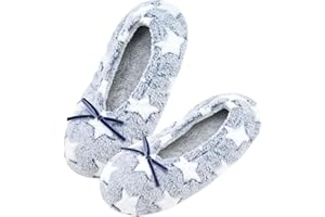 Keyela Women's Ballerina House Slippers with Soft Tie Bow and Suede Sole, Non-Slip Bedroom Slippers Socks