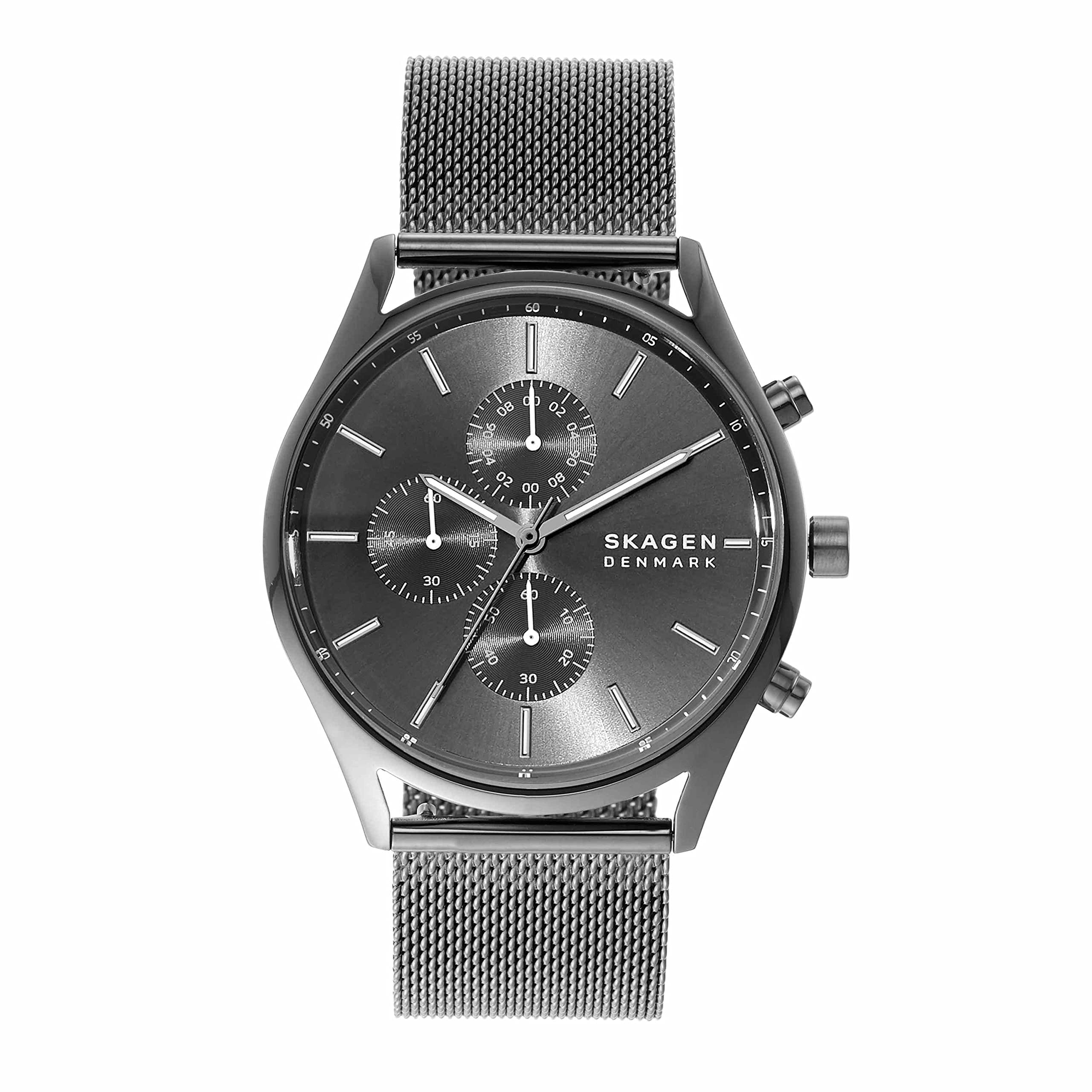 Skagen Holst Holst cronógrafo Gunmetal Greatal Grey S acero inoxidable Mesh Band Band (Modelo: SKW6608)