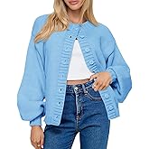 Saodimallsu Womens Long Sleeve Button Down Cardigan Sweaters Crew Neck Open Front Knit Casual Loose Fit Fall Sweater Coat