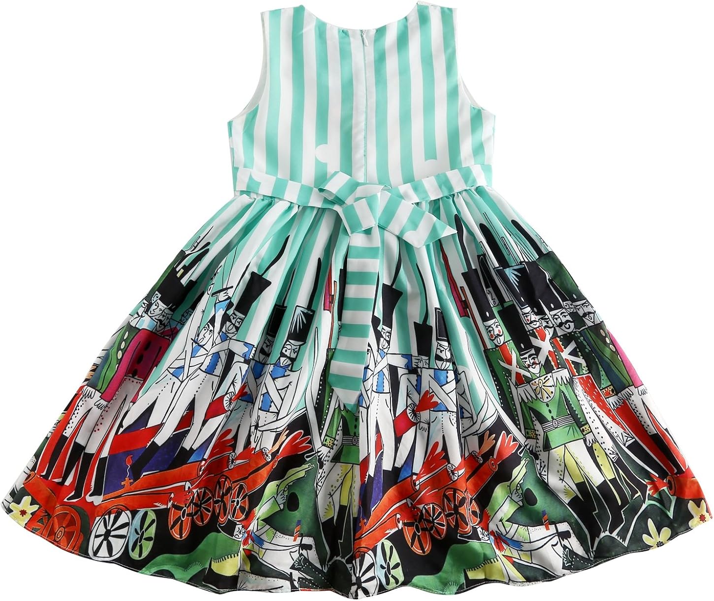 Amazon Co Jp キッドワンピースストライプナッツクラッカーパターンシフォンワンピースグリーンカラー4 11歳 服 ファッション小物