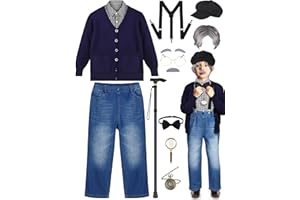 AOTHSO Kids 100 Days of School Old Man Costume for Boys Grandpa Costume Set Cosplay Dress Up Outfit Accessories
