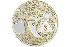3 Year XL 40mm Nickel & Gold Plated AA Coin - Sobriety Mint Twisted Tree of Life Recovery Medallion/Chip - Silver/Gold