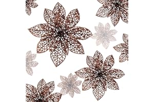Wironlst 24 Pieces Glitter Poinsettia Flowers Christmas Tree Ornaments, Glitzy Poinsettia Bushes Christmas Decorations for Xmas/Holiday/Seasonal/Wedding (Brown)