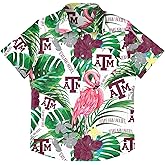 FOCO NCAA Mens NCAA College Team Logo Floral Aloha Tropical Button Up Shirt