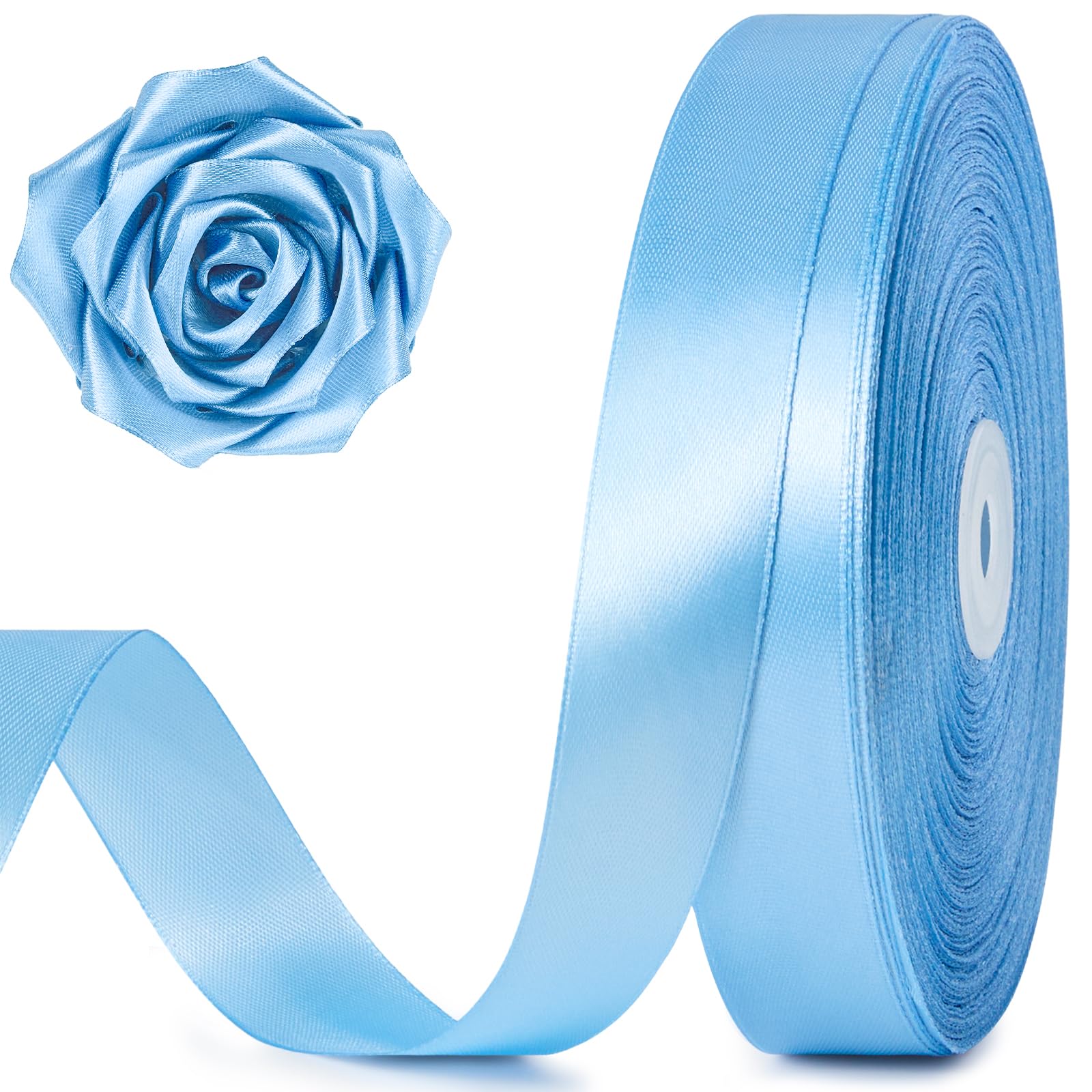 Photo 1 of 100 Yards 1 Inch Sky Blue Satin Ribbon, Solid Craft Fabric Ribbon for Christmas Gift Wrapping, Bows Making, Flower Bouquet, Wedding Party Decoration