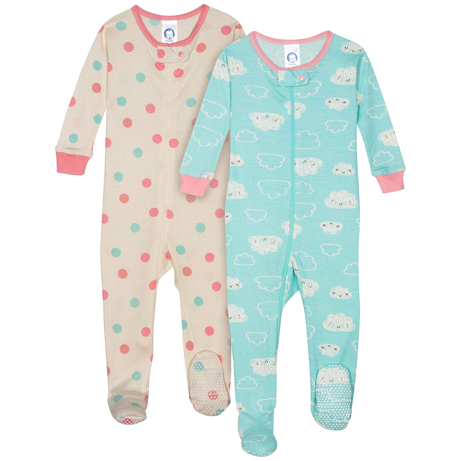 Gerber Baby Girls Organic 2 Pack Cotton Footed Unionsuit