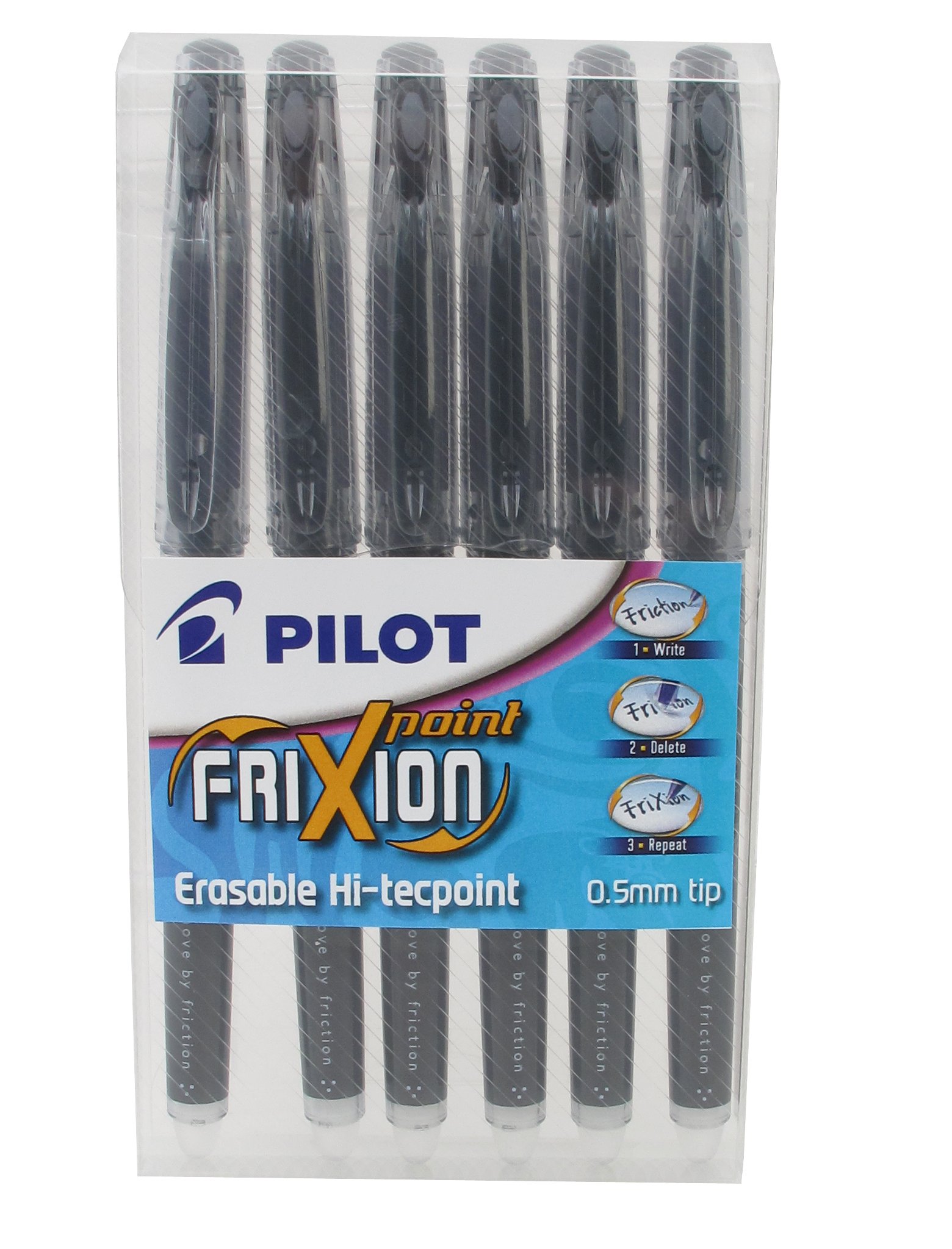Pilot Frixion Point Erasable Rollerball 0.5 mm Tip - Black, Pack of 6 — image 1