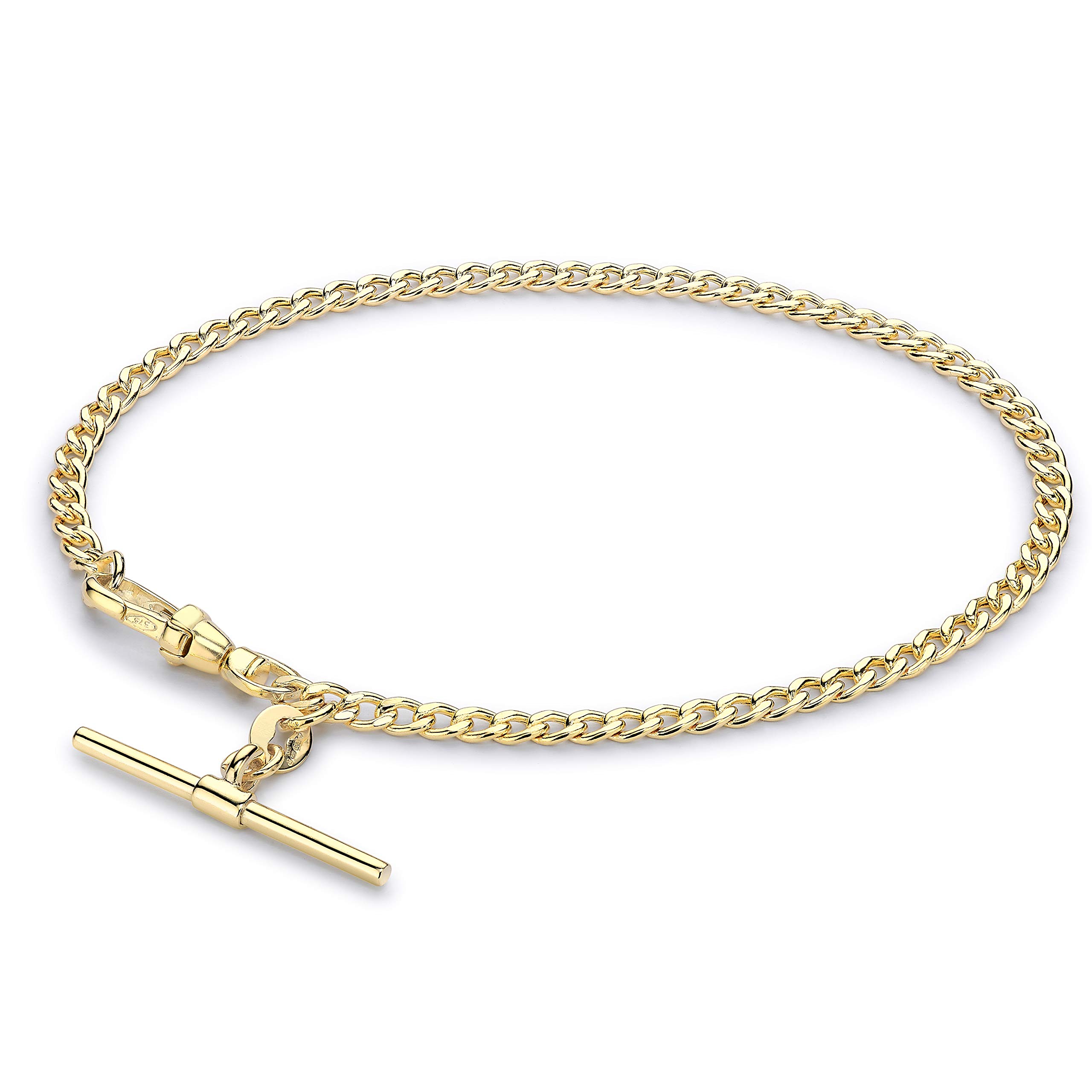 CARISSIMA Women's 9ct Yellow Gold T-Bar 80 Hollow Diamond Cut Curb Albert Clasp Bracelet - 19cm/7.5'