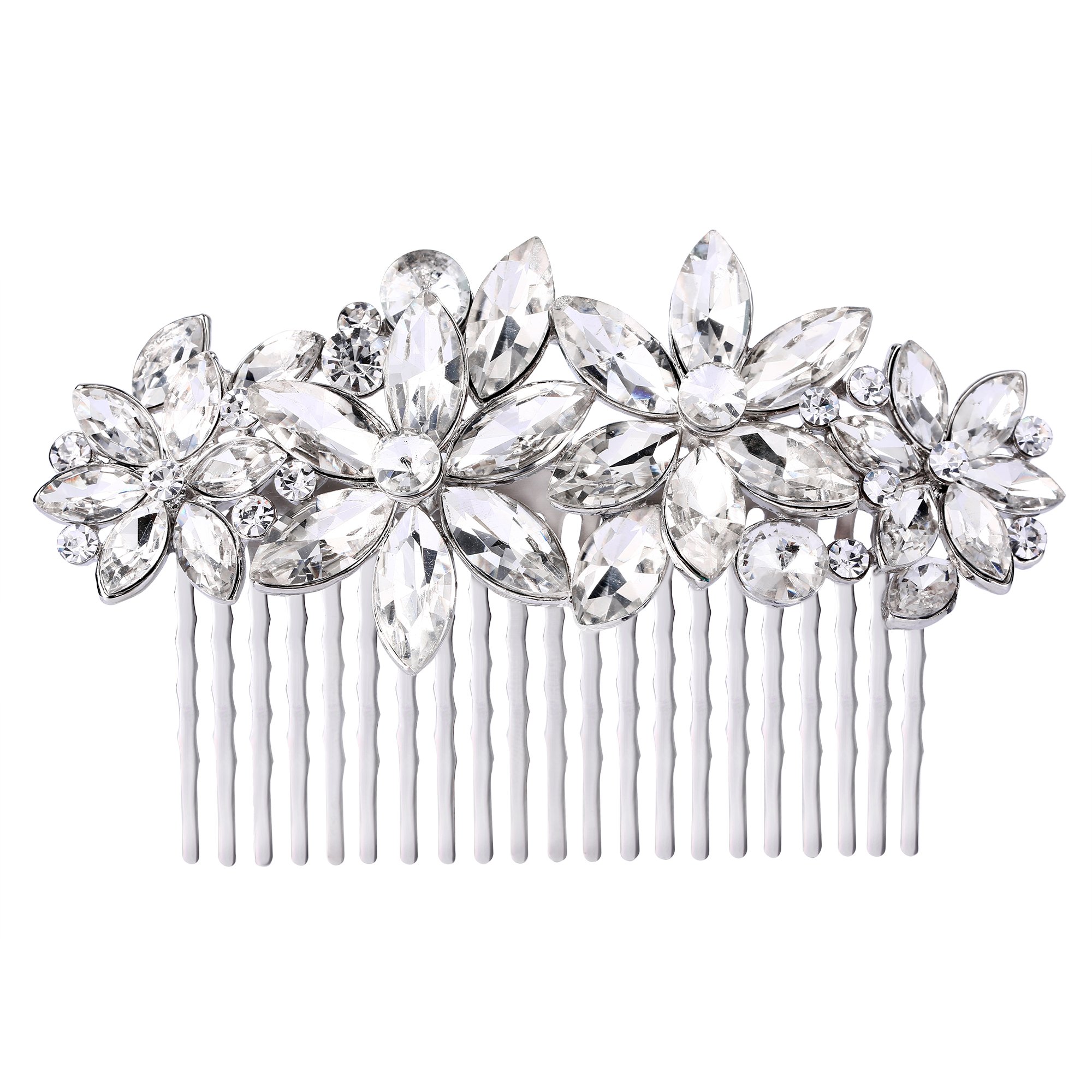 EVER FAITH Women's Austrian Crystal Wedding Flower Cluster Hair Comb Clear Silver-Tone