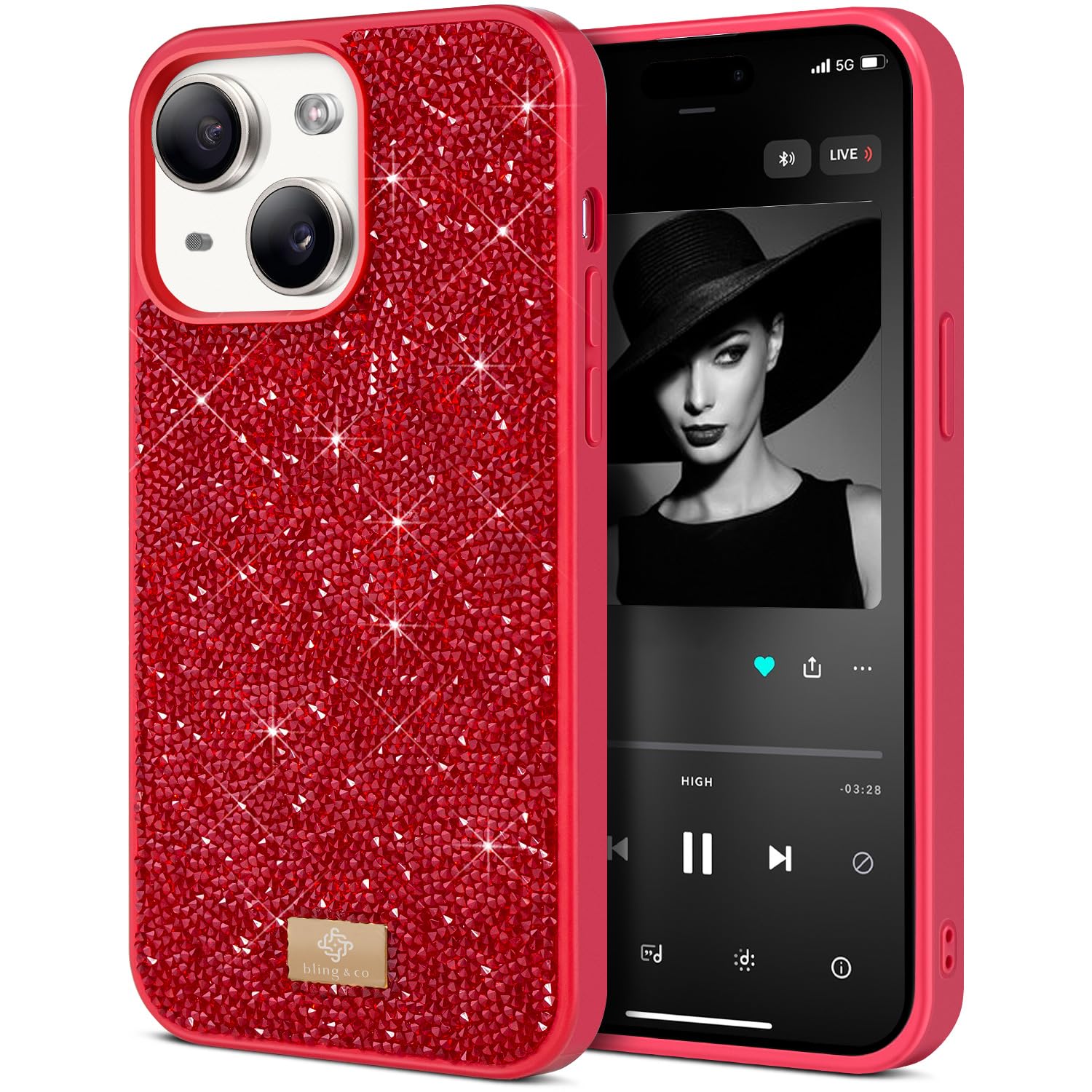 BEZ Case for iPhone 15 Case, with Bling & Co. Series, Sparkle Diamond Crystal Bling Case Cover Compatible with iPhone 15, Glitter, Scarlet Red
