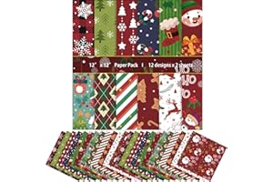 WISHTA 24Sheet Chirstmas Scrapbook Paper Set 12x12 inches Decorative Cardstock Paper for Card Making Craft Scrapbooking Junk Journal Gift Decoration Supplies (B-Christmas)