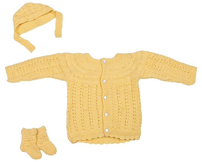 Baby Woolen Clothing Set (Yellow, 6-12 Months, Pack of 4)