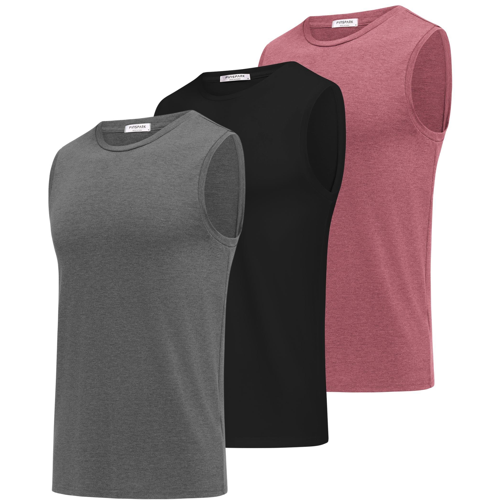 PINSPARK Men's 3 Pack Workout Tank Tops Gym Sleeveless Shirts Quick Dry Training Muscle Shirts for Men
