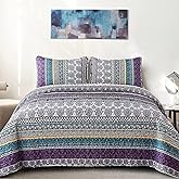 WONGS BEDDING Boho Quilt Set Queen Size, Purple Bohemian 3 Pieces Quilt Sets, Lightweight Bedspread Coverlet Bedding Set for All Season (96"x90")
