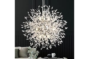 SineRise Modern Crystal Chandeliers Firework, Crystal Light Fixture, Dandelion Chandelier (9-Light, Chrome) for Foyer Hallway Entryway Kitchen Bedroom (Bulbs Not Included)