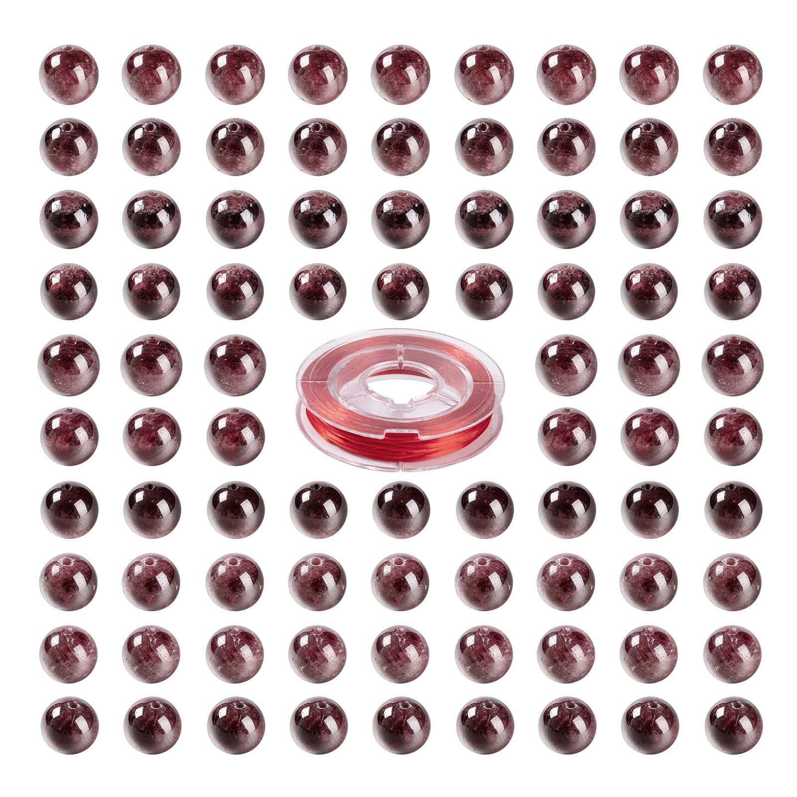 BEEFLYING 100Pcs 8mm Garnet Round Beads Red Faceted Gemstone Bulk Beads Semi Precious Loose Spacer Beads for Jewellery Necklace Bracelet Making