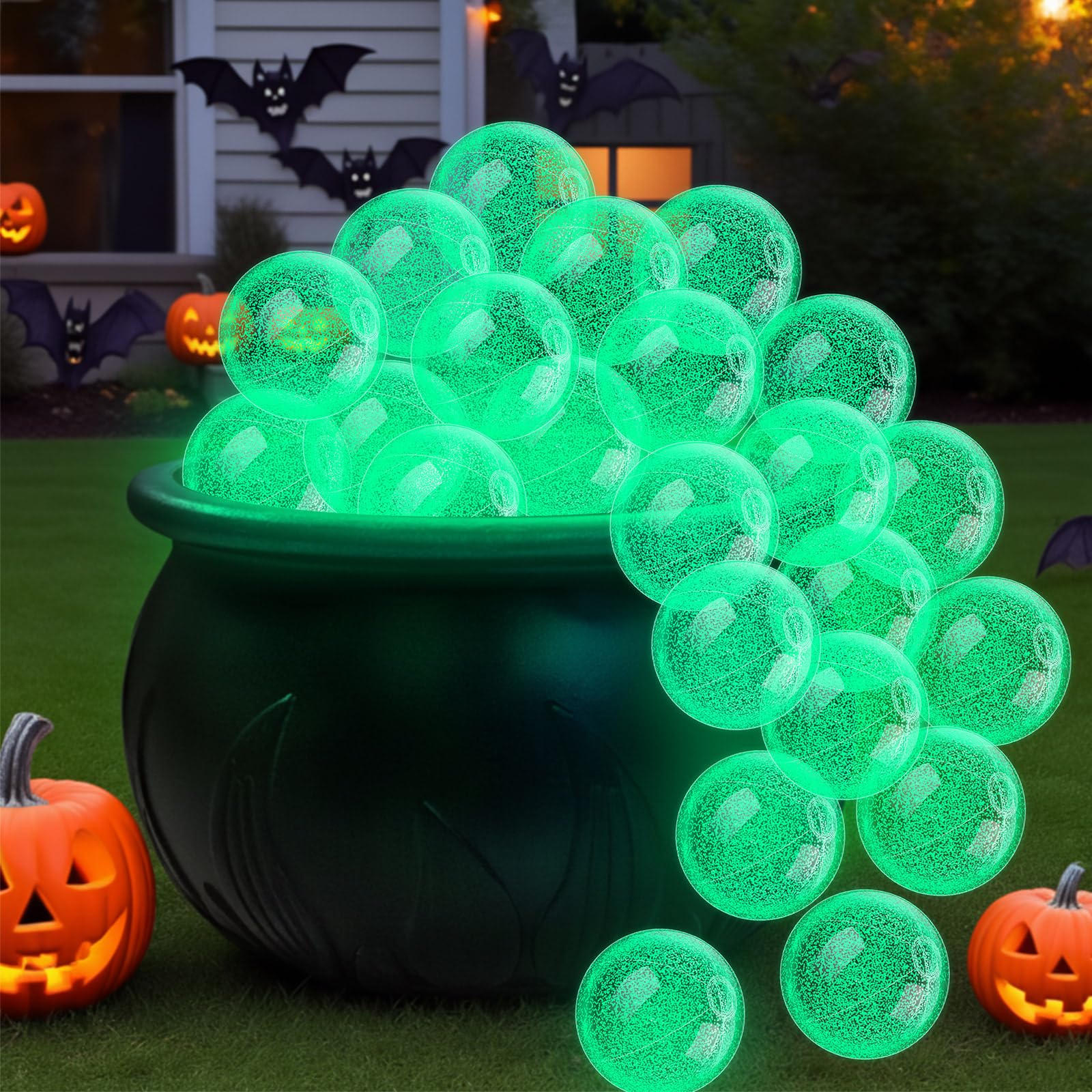 Photo 1 of *** MISSING HALF / ONLY 12 ACCOUNTED FOR*** Yinder 24 Pcs Glow in the Dark Inflatable Balls Confetti Glitters Light up Beach Balls Blow up Pool Floating for Neon Halloween Party Games Pool Garden Decorations Outdoor