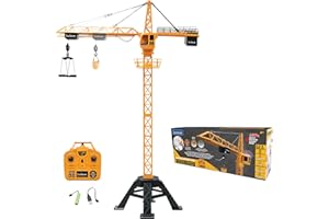 LEXiBOOK, Crosslander® Pro, RC Crane, Remote-Controlled Tower Crane, Height 4.20 ft, Lifts up to 1.10 lb, Multidirectional, Sound and Light Effects, Yellow, RCP35