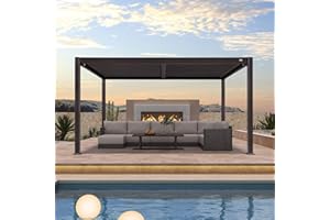 PURPLE LEAF 10' x 14' Louvered Pergola Outdoor Adjustable Louvre Shade Modern Patio Aluminum Pergola with Retractable Roof for Deck Backyard Garden Hardtop Gazebo