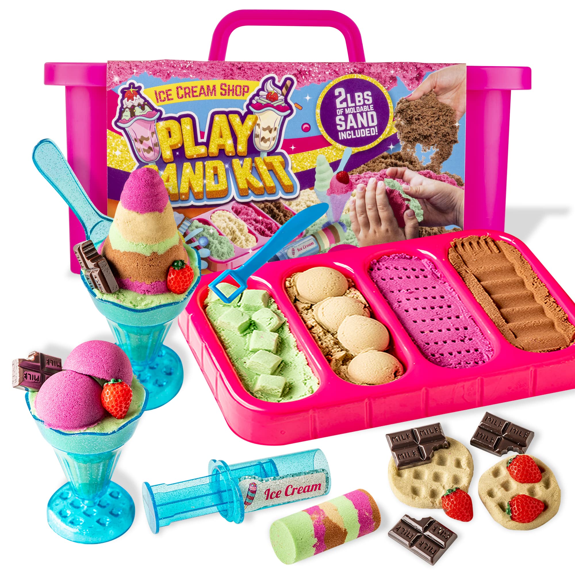 GirlZone Ice Cream Shop Play Sand Kit - Kids Sensory Toys to Make Sand Ice Cream - Fun Toy Set and Great Gift Idea