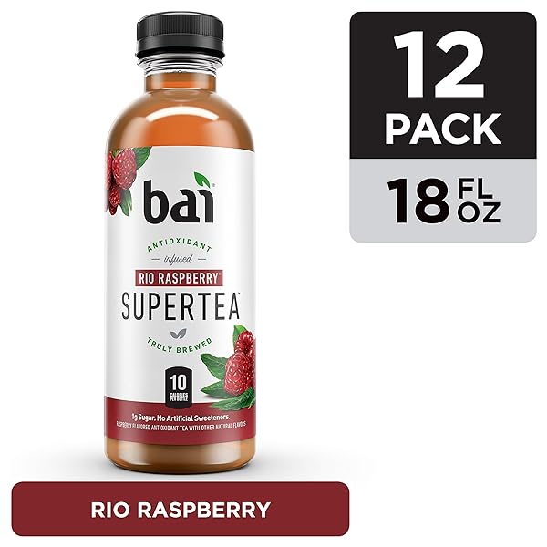 BAI ICED TEA, RIO RASPBERRY, ANTIOXIDANT INFUSED SUPERTEA, CRAFTED WITH REAL TEA (BLACK TEA, WHITE TEA), 18 FL OZ (PACK OF 12)