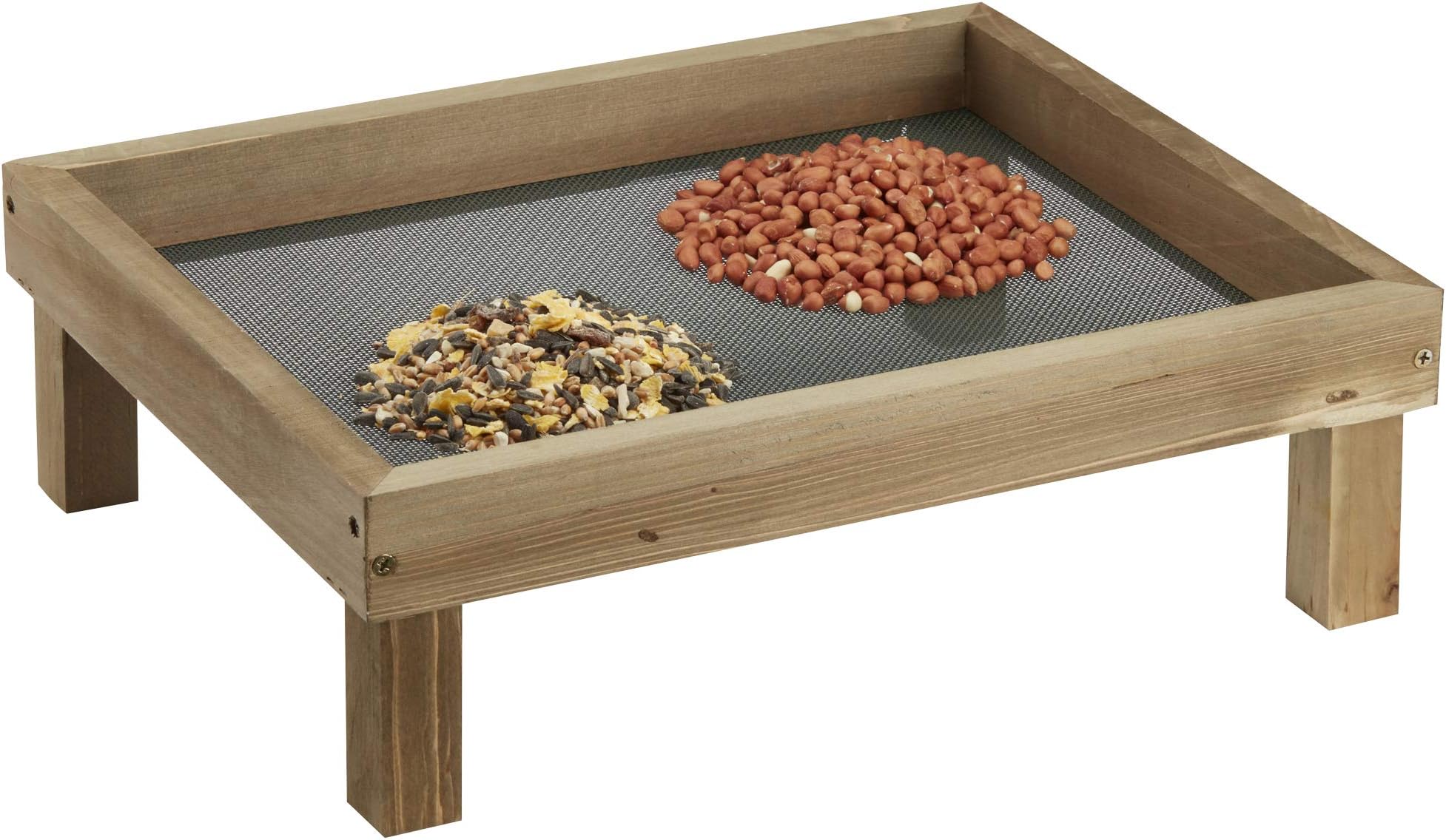 Happy Beaks Wooden Ground Bird Feeder Tray Garden Feeding Station for Nuts & Seed Mix