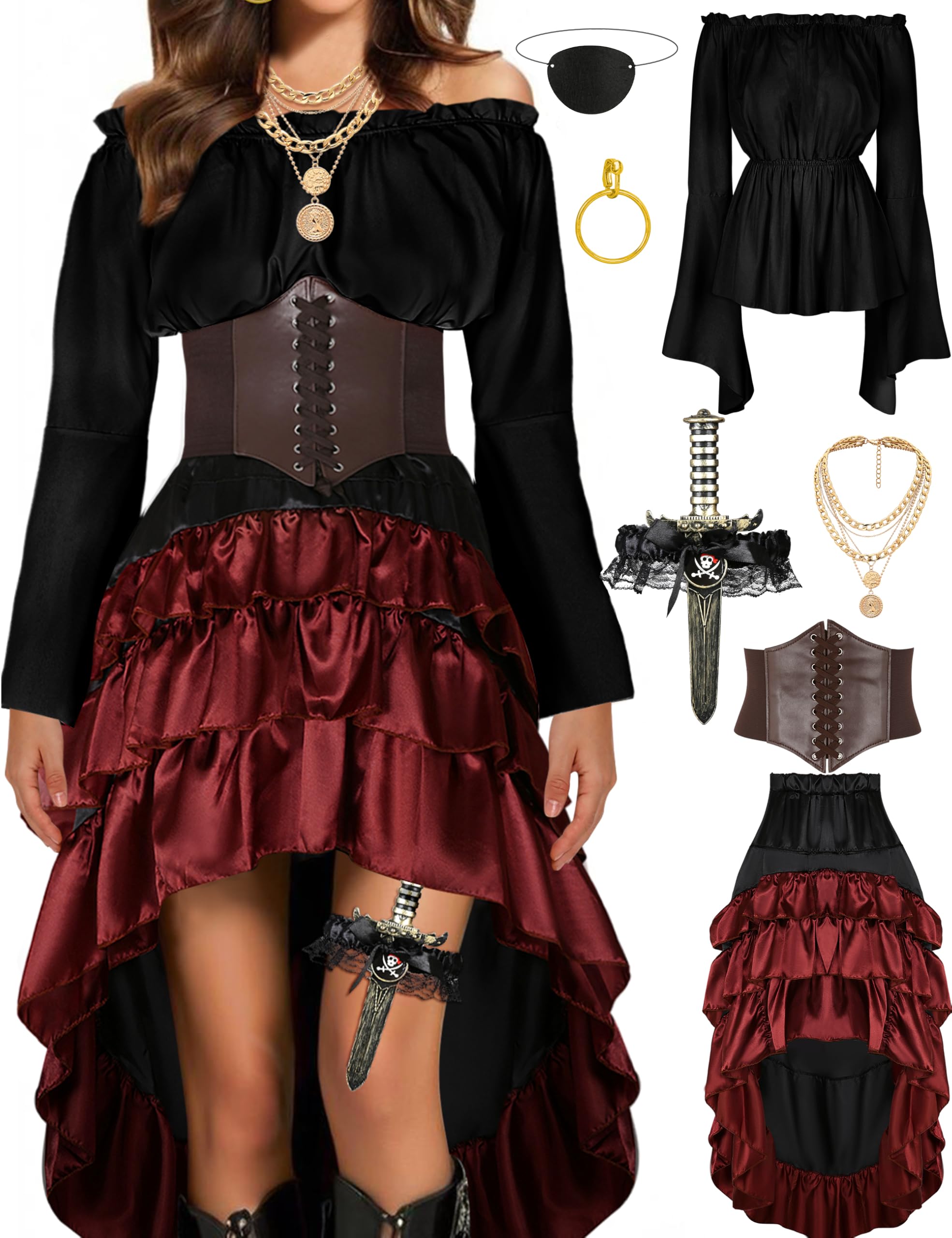 Photo 1 of CICOCI Pirate Costume Women Outfits Renaissance Corset Steampunk Skirt Top Pirate Accessories Full Halloween Costume