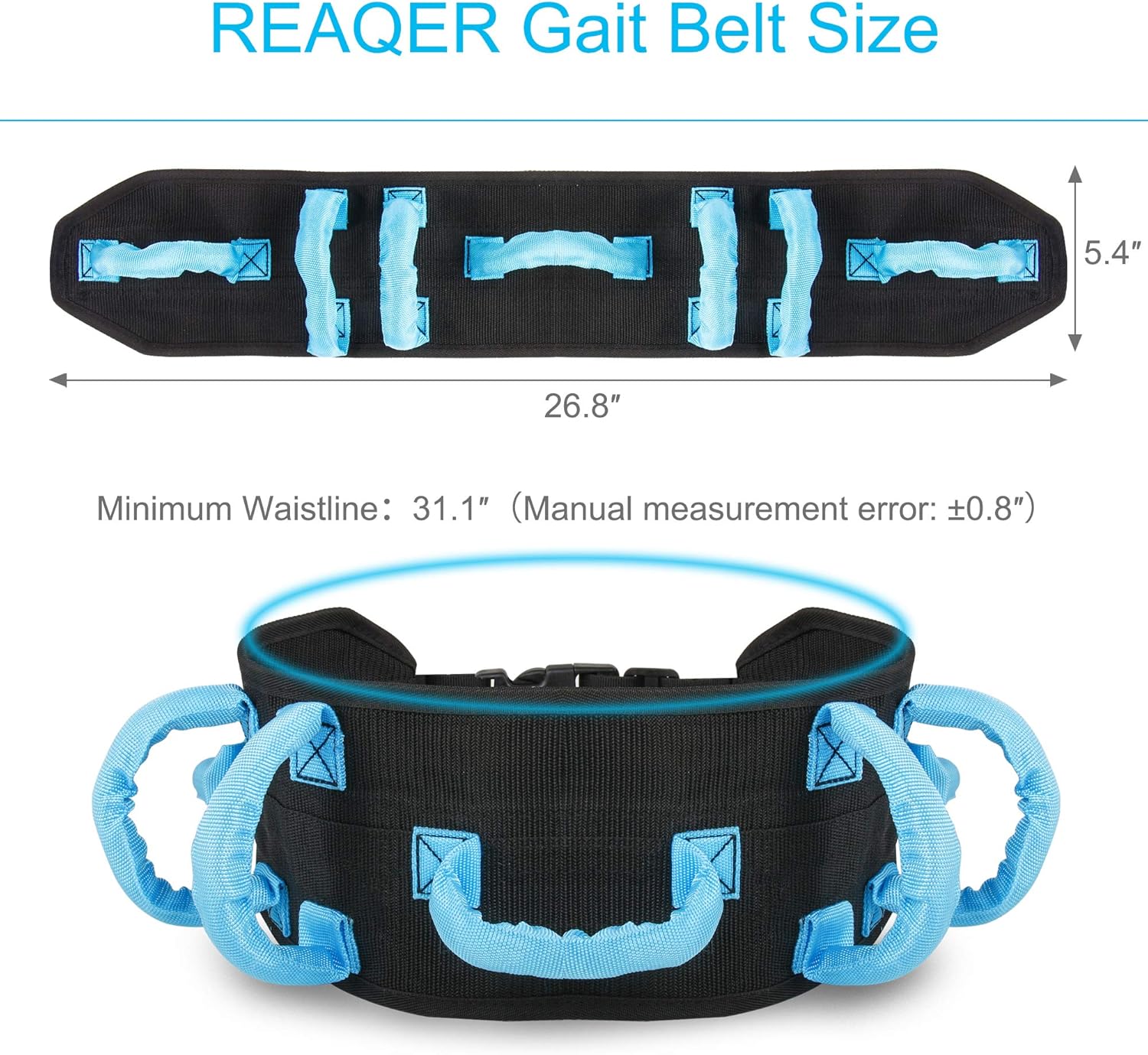 REAQER Transfer and Walking Gait Belt with 7 Handles for Patient Care(Adjustable Waist Circumference:31"~51"): Health & Personal Care