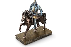 HDMbigmi King's Guard Cavalry Warrior Leader Swordsman Armor Knight Statue Ornament with a Metal Sword Letter Opener Top Collection as Gift for Office and Home (Blue)