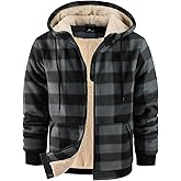 WENTTUO Mens Plaid Hoodies Winter Zip Up Fleece Jacket Sherpa Fleece Lined Warm Flannel Jacket Coat