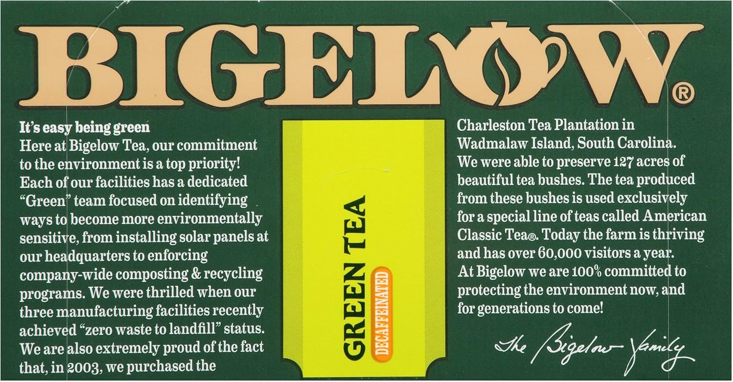 Bigelow Decaffeinated Green Tea Bags, 20 Count Box (Pack of 6) Decaf Green Tea, 120 Tea Bags Total : Bigelow Green Tea Decaf : Grocery & Gourmet Food