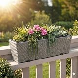 CASARIA Set of 2 Flower Boxes Weatherproof Poly Rattan 60x20x19cm Grey view 7