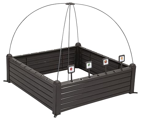 Keter 17192097 Kräutergarten Raised Garden Bed, Holzoptik, Kunststoff, braun, 99,5 x 99,5 x 34 cm