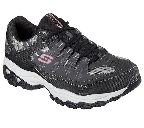 Skechers Afterburn M. Fit Fashion Sneakers – Leather Upper, Memory Foam Insole, Rubber Outsole, Charcoal/Black