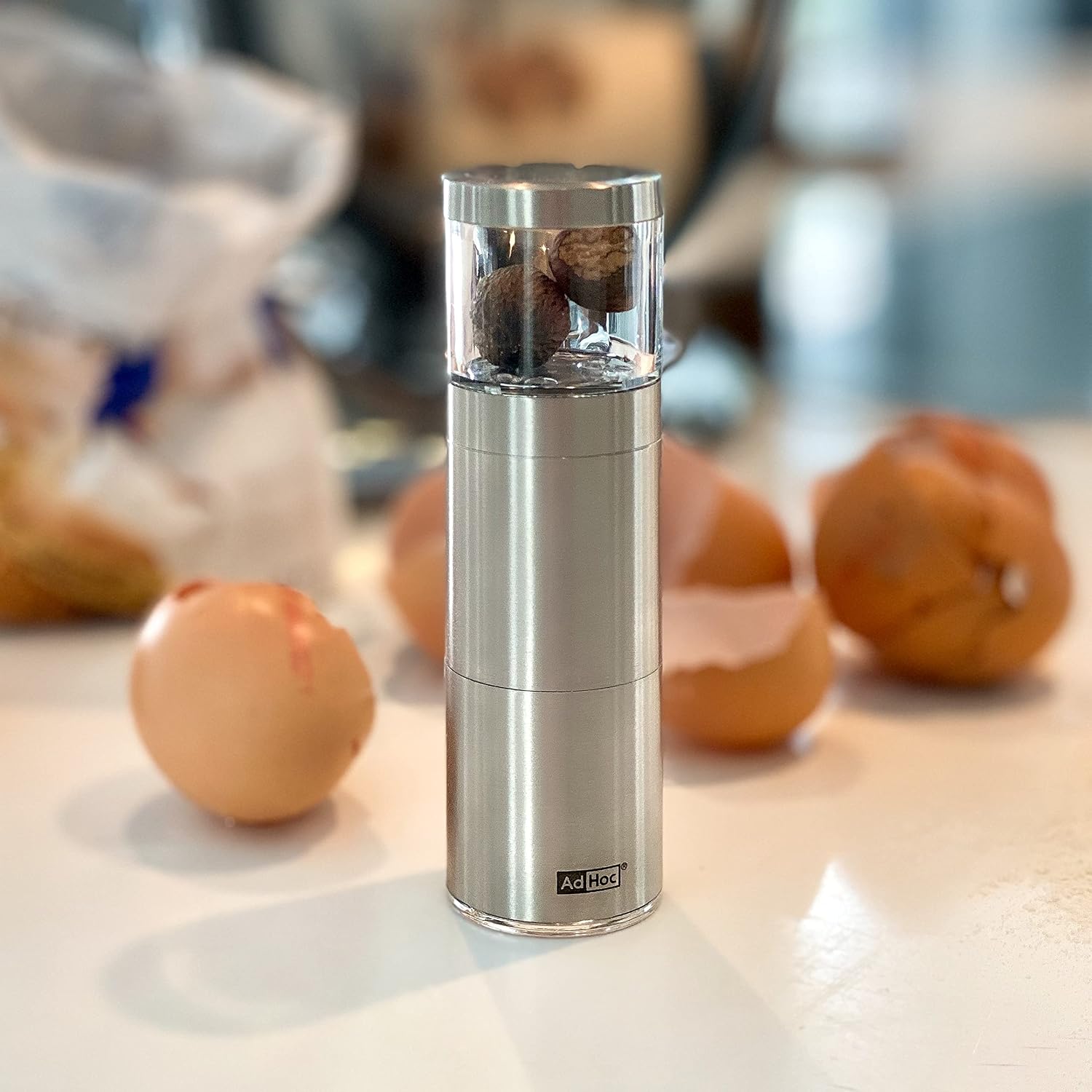 AdHoc Muskatino Nutmeg Grinder, Nutmeg Mill, Spice Grinder, Stainless Steel/Acrylic, Aroma Cap, 12.5cm, Silver - Image 5