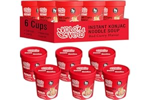 VOLO VERO Konjac Noodles Instant Soup Cup Spicy Red Curry, 6 Packs, Gluten Free, Keto, Low Carb, Low Calorie, Low Sugar, Low GI, Shirataki Noodle Angel Hair Pasta, Healthy Diet Food, Holiday Gifts
