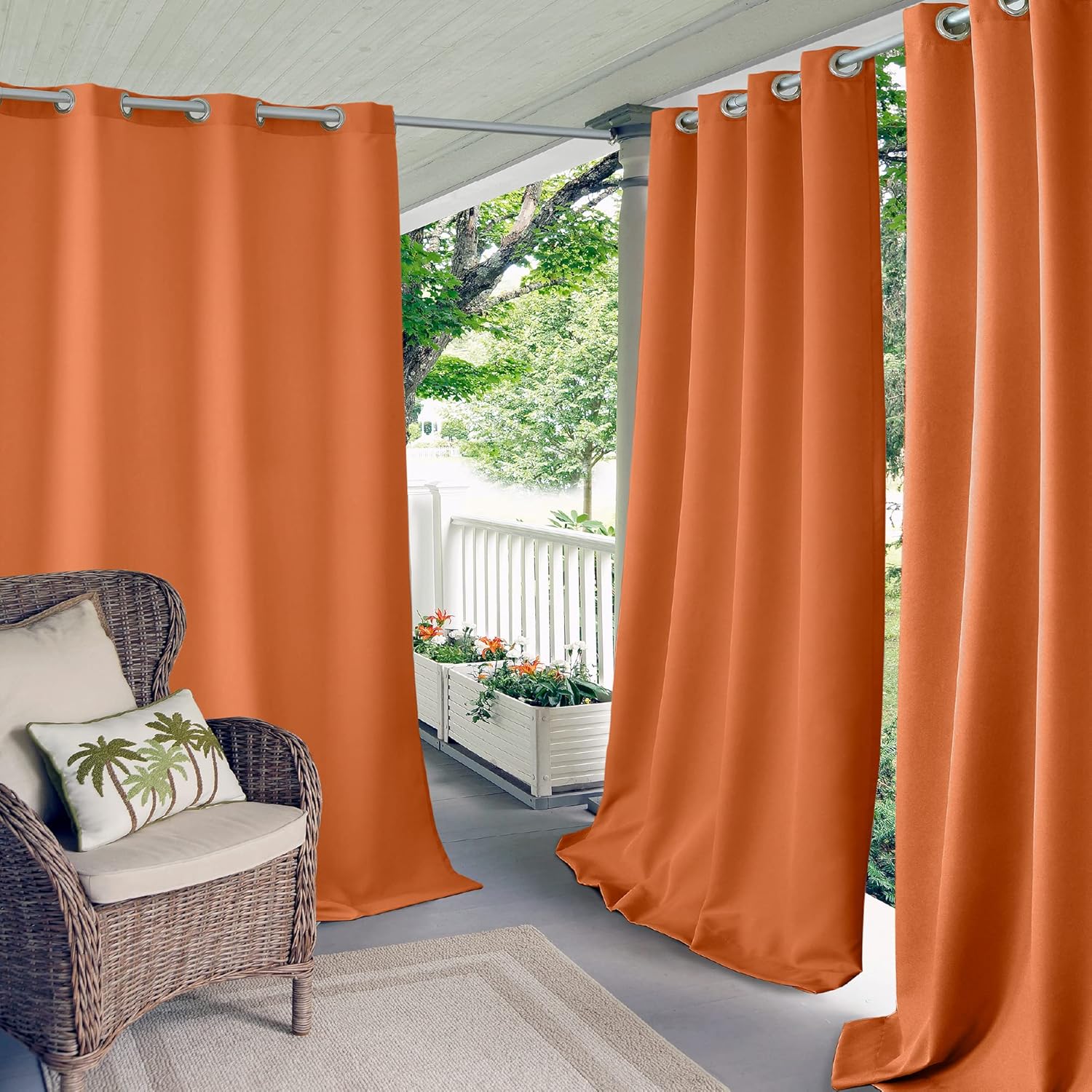 Outdoor Curtains - Elrene Home Fashions Connor Solid Indoor/Outdoor Curtain, Single Panel, 52 inches X 108 inches, Orange