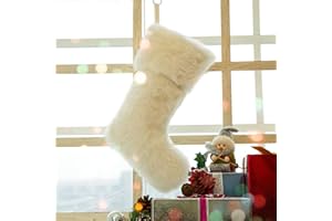 GLITZHOME Glithome 21" L White Plush Christmas Stocking with Hooked Xmas Stocking for Christmas Decorations and Party Accessory