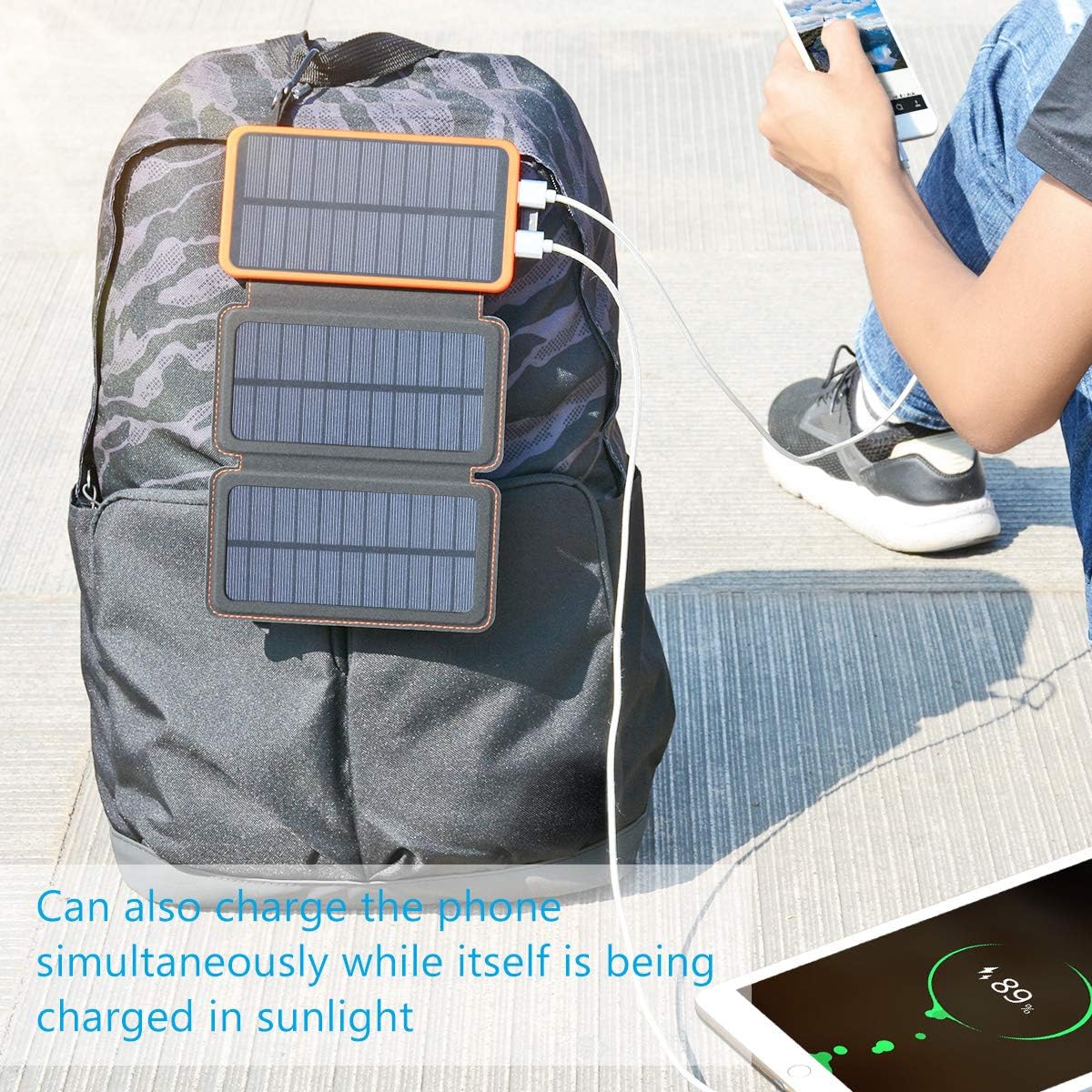 Solar Charger 24000mAh, FEELLE Solar Power Bank with 2 USB Ports Waterproof Portable External Battery Compatible with Smartphones, Tablets and More