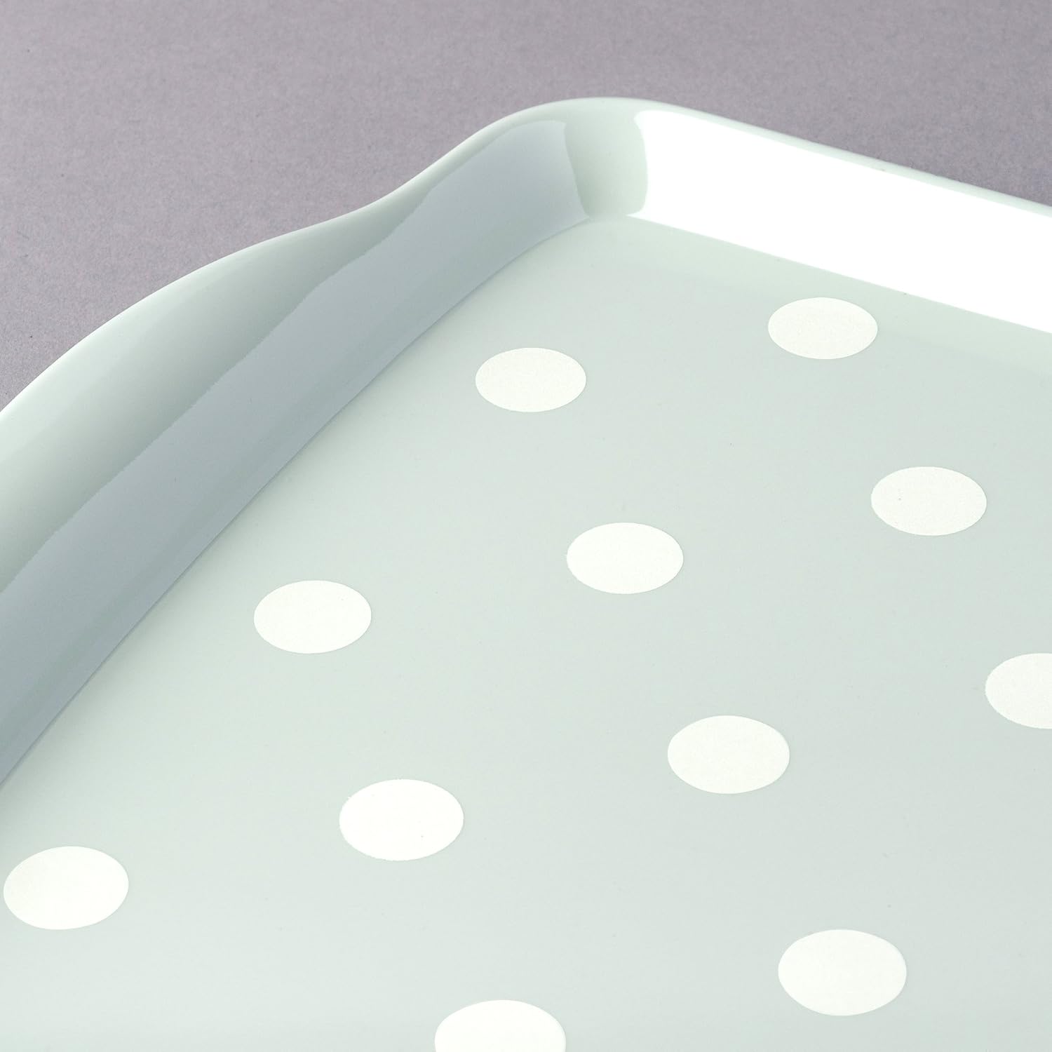 Zeal Melamine Food Serving Tray with Handles and Lipped Edges, Dotty Polka Dot Serving Lap Tray 30 x 21cm, Sage Green - Image 5