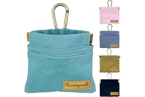 Raisingwell Dog Treat Pouch, Green Pocket Sized Pet Training Pouch, Cotton Fabric, Hand Free Dog Walking Bag with Carabiner, Self-Closing Pet Feed Snack Reward, for Puppy Travel or Outdoor Use