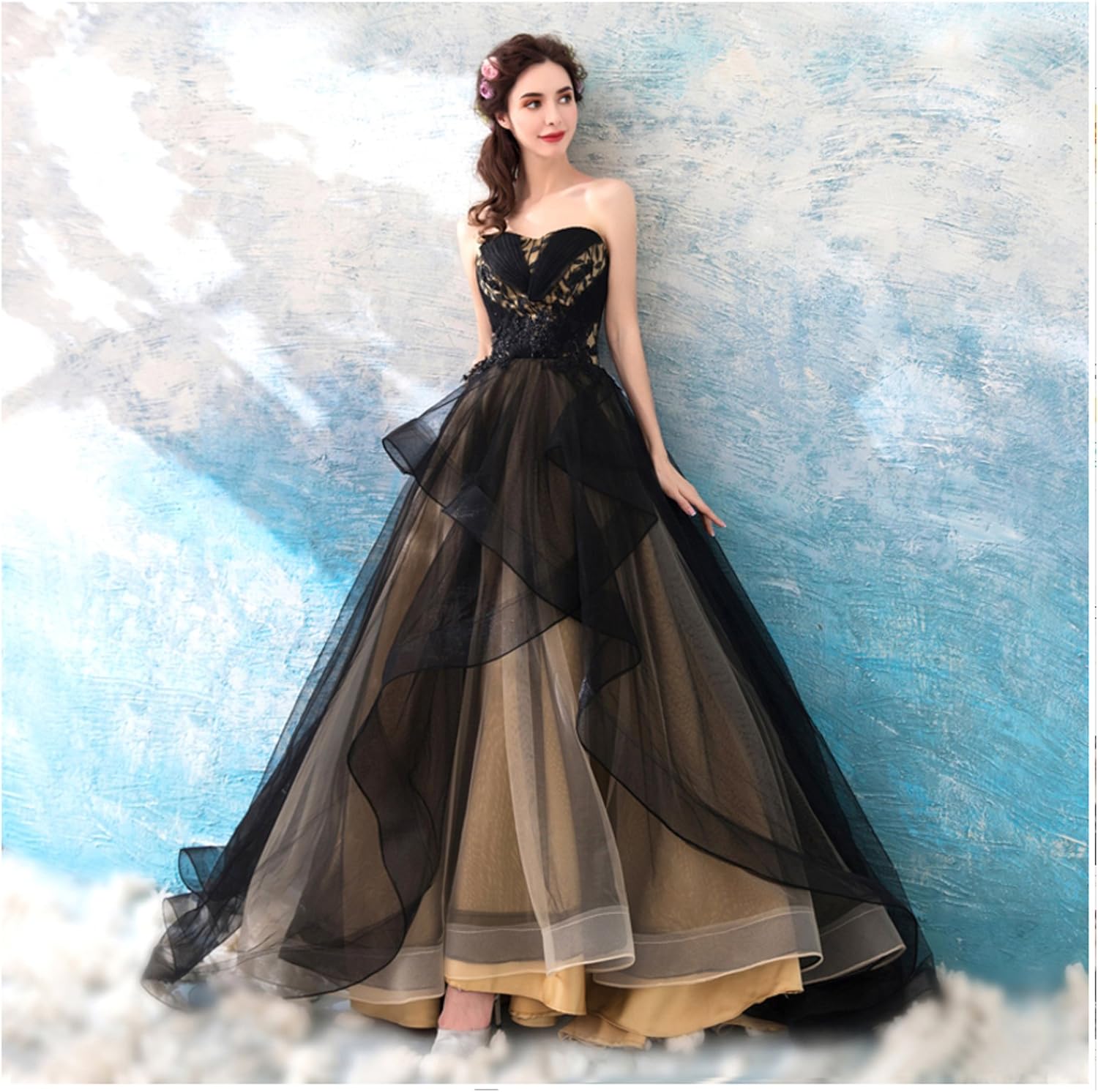 Amazon カラーロングドレス 黒 花嫁 ａラインドレス ウェディングドレス 結婚式 カクテルドレス パーティードレス 二次会 お呼ばれドレス ミセス 披露宴 ブライダル ドレス 発表会 フォーマルドレス 演奏会 コンサート イブニングドレス 通販