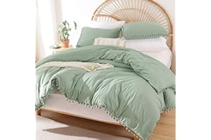 YIRDDEO Queen Comforter Set - Comforter Queen Size Sets with Ball Pom Fringe, Soft Bedding Set for All Seasons - 3 Pieces, 1 Comforter (90"x90") & 2 Pillow Shams (20"x26"), Sage Green