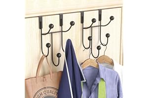 HapiRm Over Door Hooks with 5 Coat Hooks, Stainless Steel Bedroom Hanger 2 Pack with Scratch Proof Pad, Hook for Hanging Coat