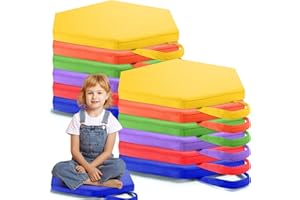 Suzile 12 Pcs 12'' Floor Cushions for Classroom Flexible Floor Seating with Handles Hexagon Classroom Carpet Cushions for Kids Toddlers Daycare Preschool Furniture
