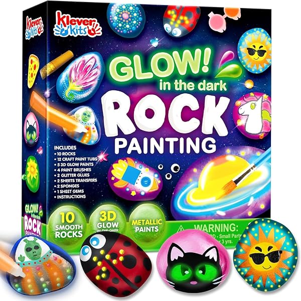 Rock Painting Kit- Glow in The Dark Rock Kit, Arts and Crafts for Kids Ages 6-12, Art Supplies Toy, Kids Craft Paint Kits, Ar