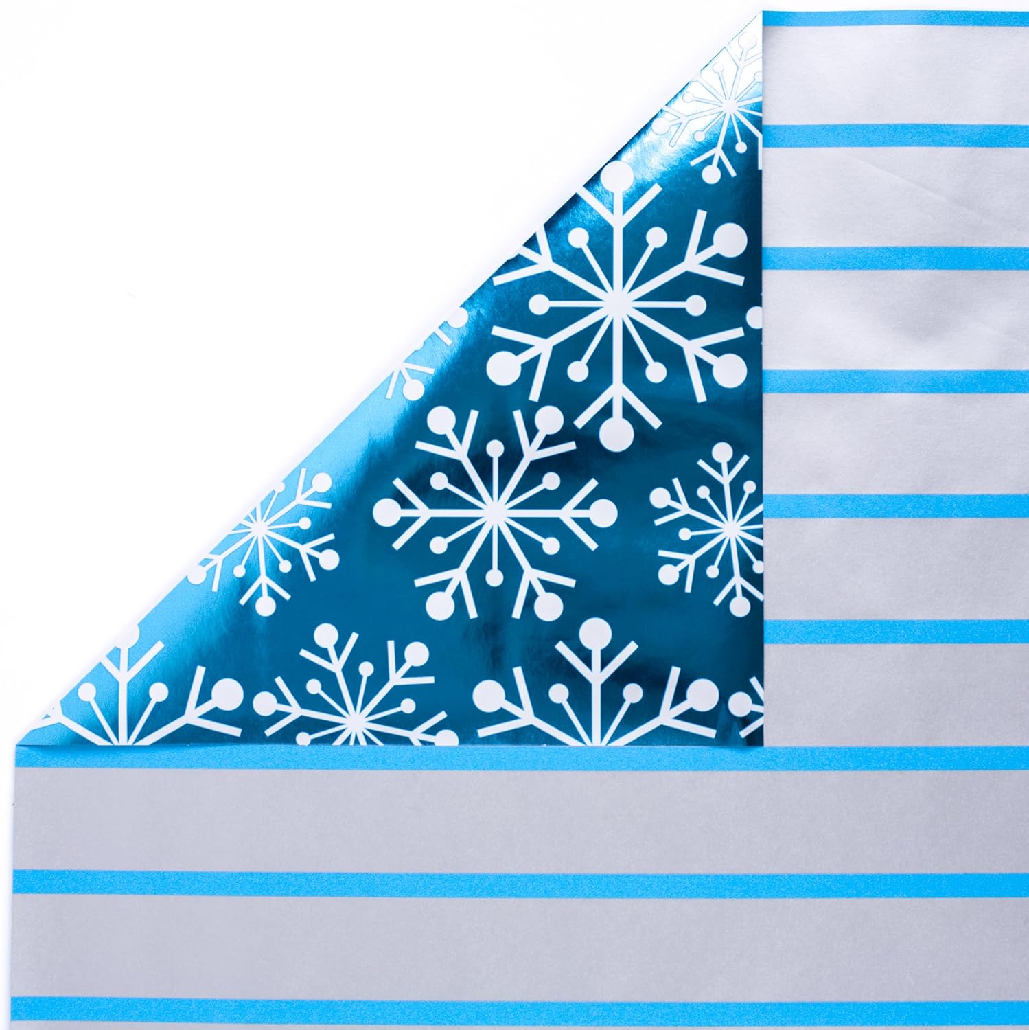 Hallmark Reversible Christmas Wrapping Paper (Pack of 3; 60 sq. ft. ttl.) Elegant Foil, Blue and Silver Trees, Snowflakes, Snowmen, Stripes: Kitchen & Dining